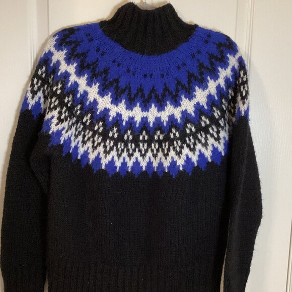 George Women's Black Turtleneck Knit Sweater Fair Isle Pattern Size S/P Skiing - Picture 3 of 7